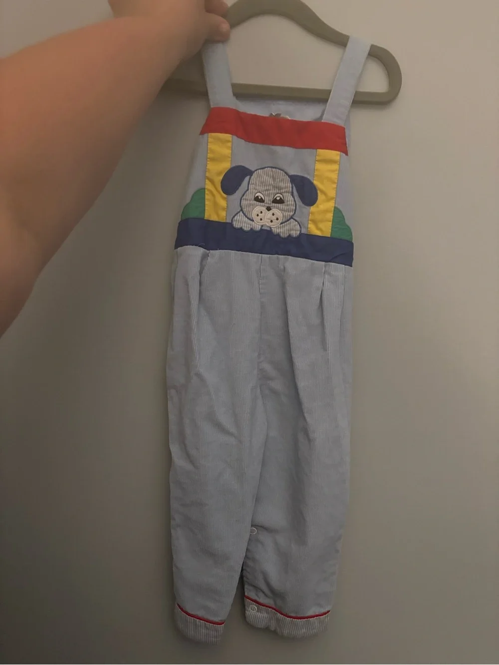 Light Blue Puppy Embroidered Kids Overalls